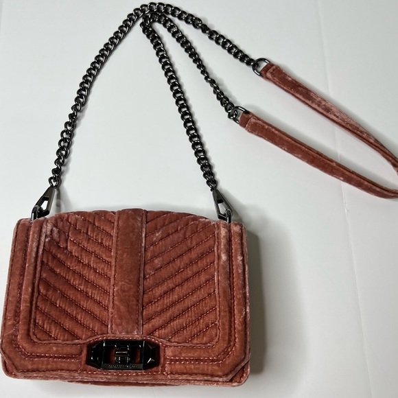 Rebecca Minkoff ‘Small Love’ Pink Velvet Crossbody Bag Dusty Rose - Picture 2 of 16